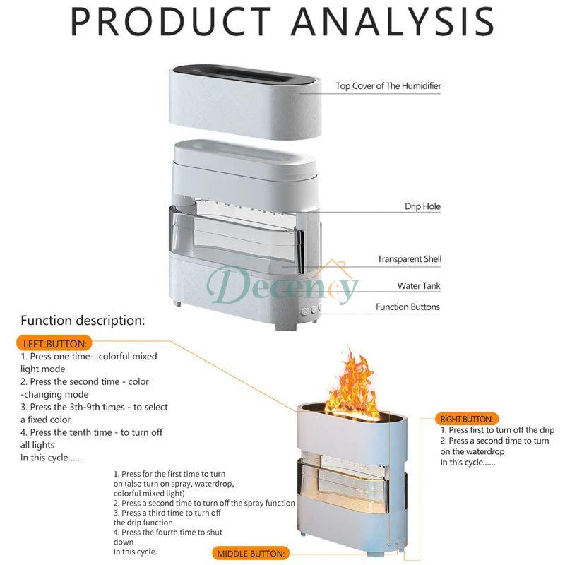 Rain Drop Colorful Flame Humidifier With Remote