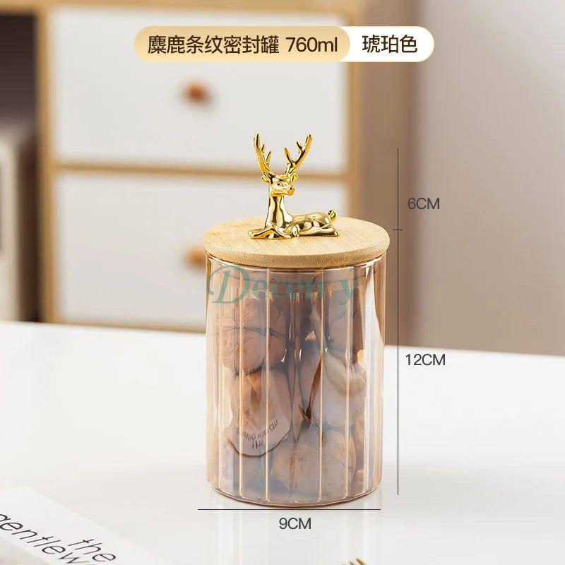 Golden Deer Glass Storage Jar