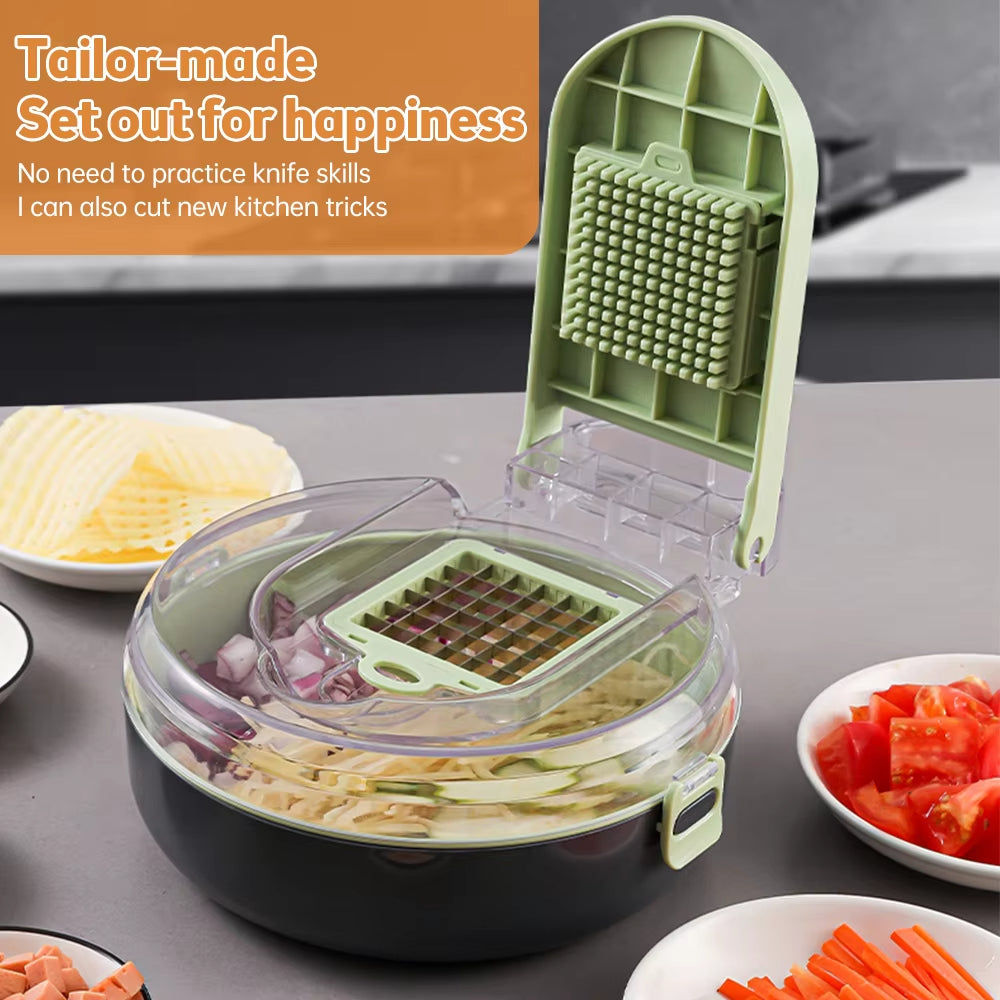 Multifunctional Vegetable Cutter, 9 Blades, Slice Cutter, Chopper with Container