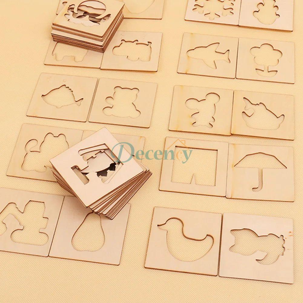 Wooden Stencils drawing kit for Kids (12 Pcs)