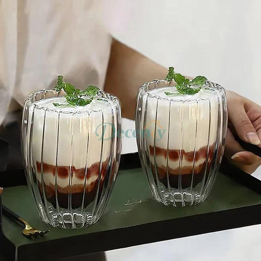 Striped Double-Layered Glass Cup (350 mL)