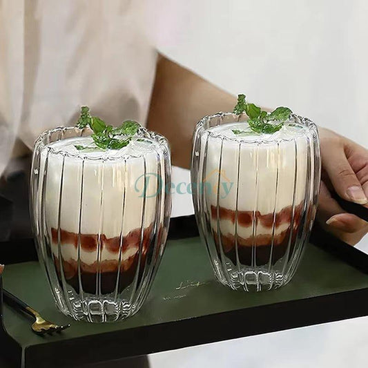 Striped Double-Layered Glass Cup (350 mL)