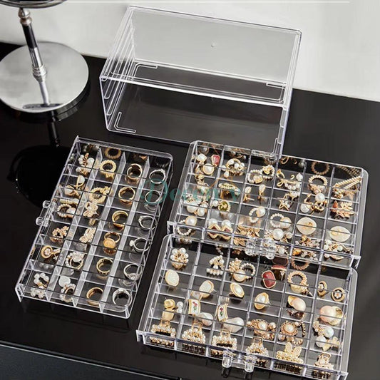 3-Tier 72-Compartment Acrylic Jewelry Organizer – Clear Storage Box for Rings, Earrings & Accessories