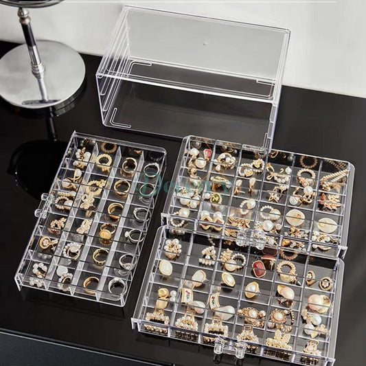 3-Tier 72-Compartment Acrylic Jewelry Organizer – Clear Storage Box for Rings, Earrings & Accessories