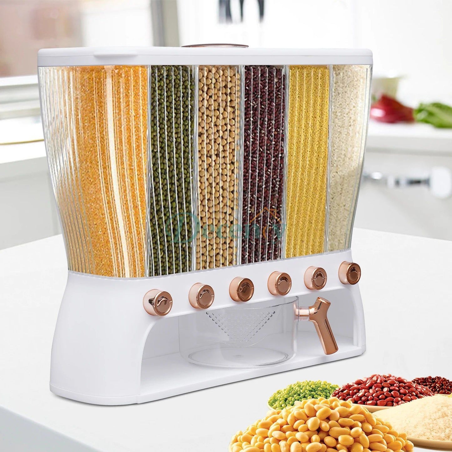 6 Compartment Cereal Dispenser Storage Organizer 10KG