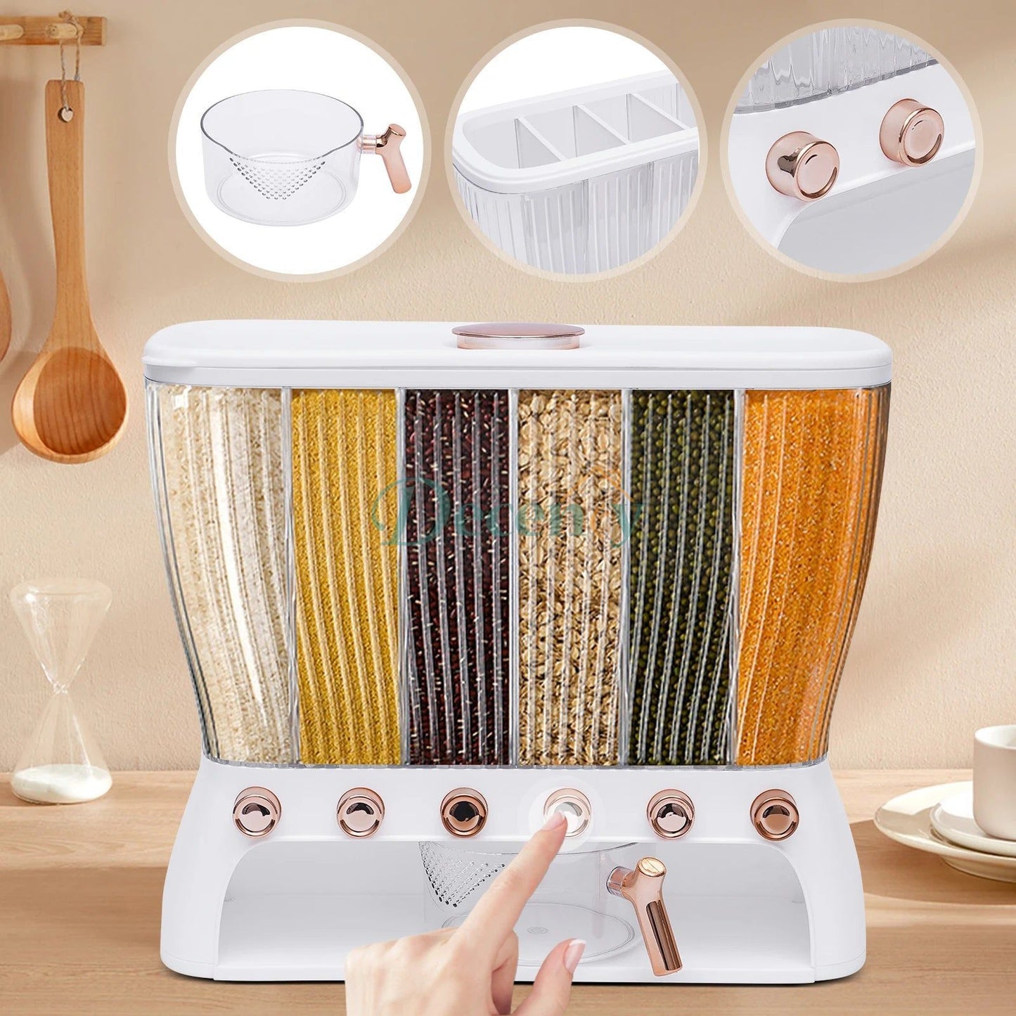 6 Compartment Cereal Dispenser Storage Organizer 10KG