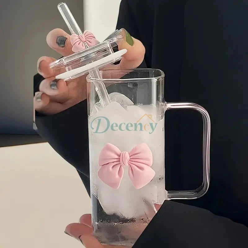 Elegant 12oz Clear Glass Tumbler with Straw & Handle - Reusable Cup