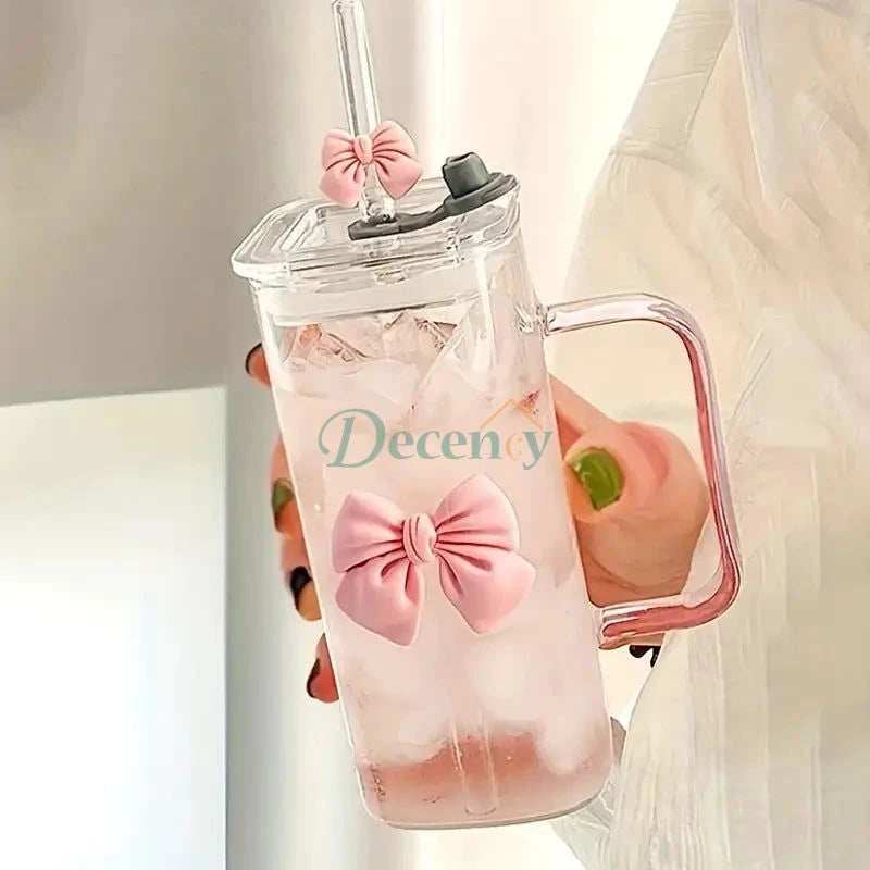 Elegant 12oz Clear Glass Tumbler with Straw & Handle - Reusable Cup