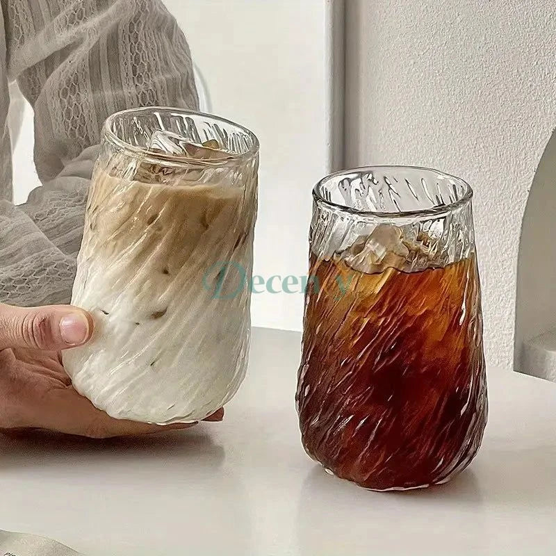 Glass Mug with Elegant Swirl Design ( 400 ML )