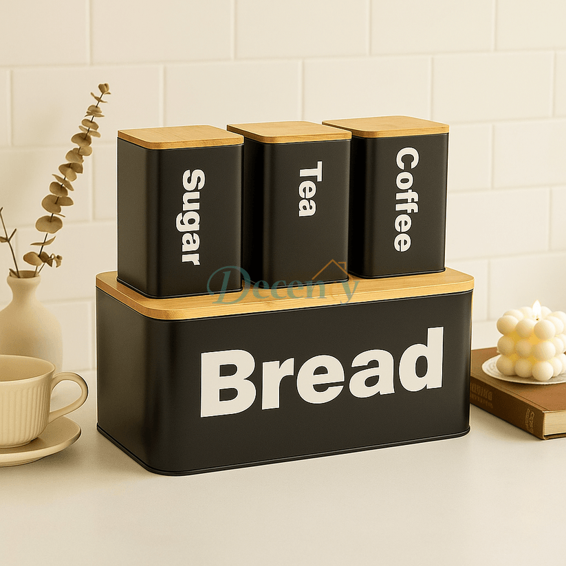 Bread Box Set with Bamboo Lid – Kitchen Storage