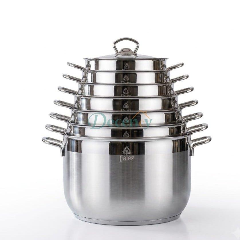 Falez premium Turkish stainless steel cooking pot with tempered glass lid.