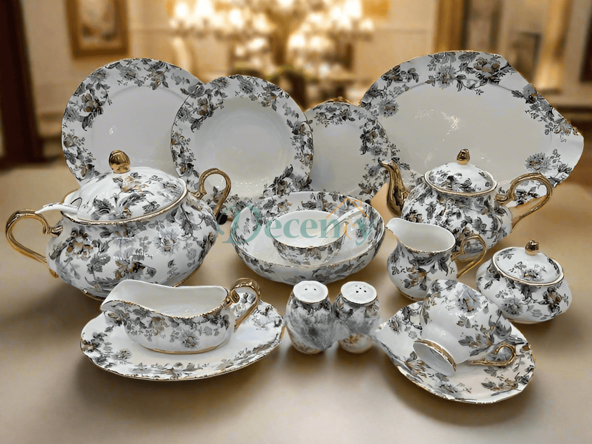 Royal Albert 75 piece bone china dinner set Vintage floral porcelain dinnerware Elegant tableware set with gold rim Royal Albert classic china dinnerware Luxury dinner set for 4 persons