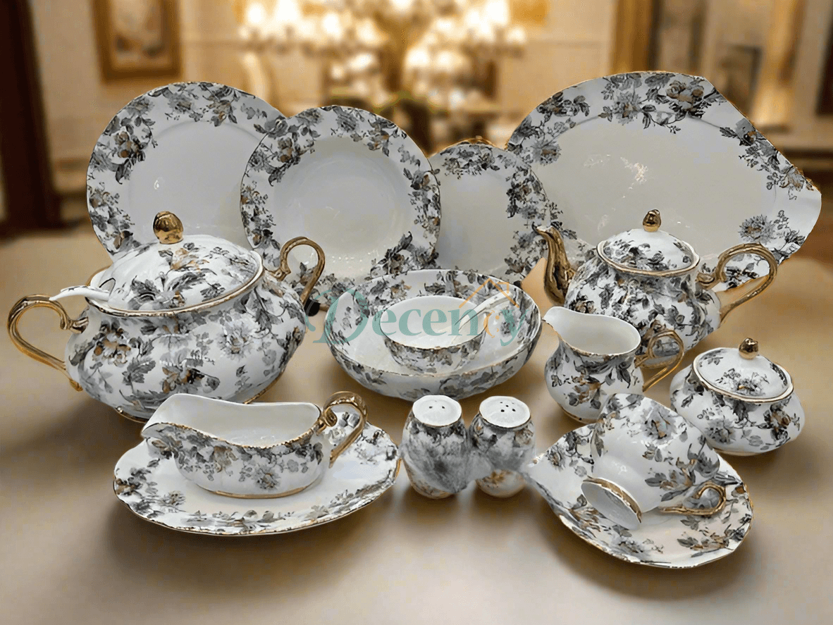 Royal Albert 75 piece bone china dinner set Vintage floral porcelain dinnerware Elegant tableware set with gold rim Royal Albert classic china dinnerware Luxury dinner set for 4 persons