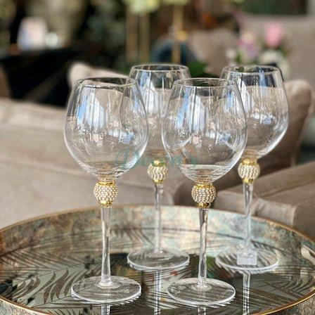 6 Pcs Evoque Elite Gold Ball Gold Rimmed Wine Glass Set