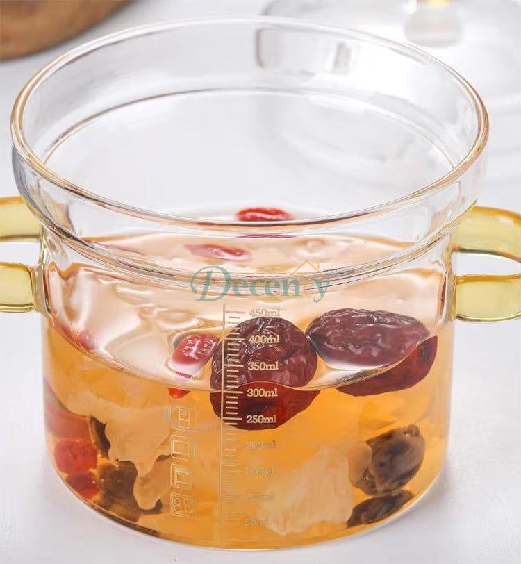 High Borosilicate Glass Mini Cooking Pot Double Handle With Lid Egg Bowl Soup Tureen