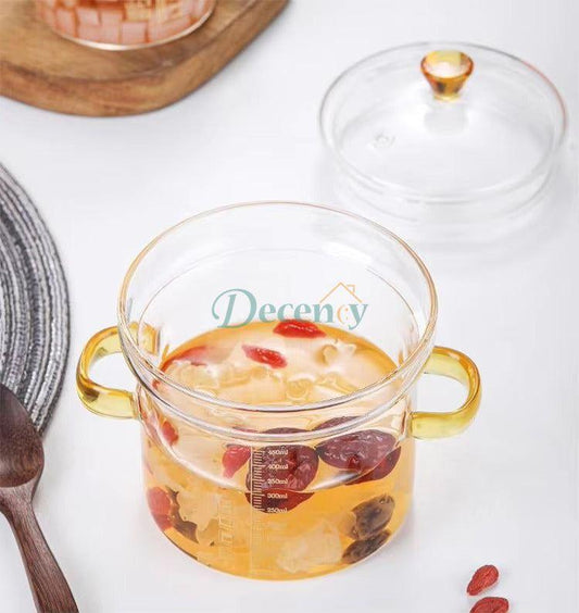 High Borosilicate Glass Mini Cooking Pot Double Handle With Lid Egg Bowl Soup Tureen