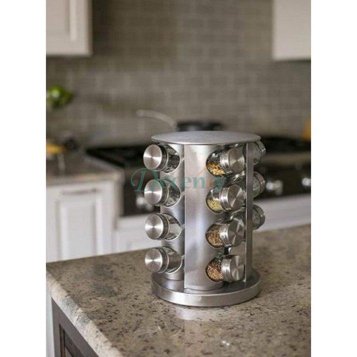 Stainless Steel 16 Pcs Jars Rotating Spice Jar Rack Set Seasoning Stand Holder