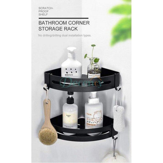 1 Pcs Aluminum Bathroom Shelf Cosmetic Rack In Wall Corner Tub Basket With Hook Storage Bathroom Shelf Black