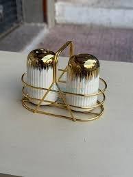 Elegant Glass Salt and Pepper Shaker Set with Stand for Dining Table