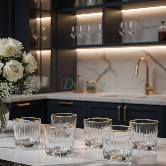 Luxe Gold Rim Crystal Glass Tumbler Set – 6 Piece