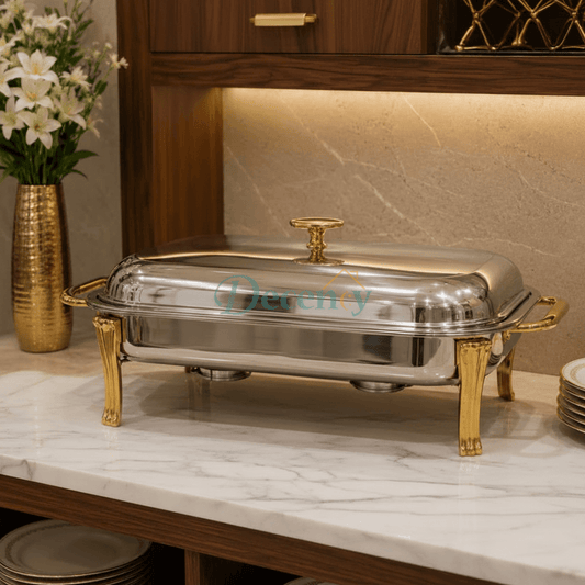 3L Rectangular Serving Chafing Dish – Stainless Steel & Gold