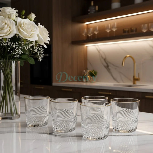Luxe Gold Rim Luxury Textured Glass Set (6-Piece)