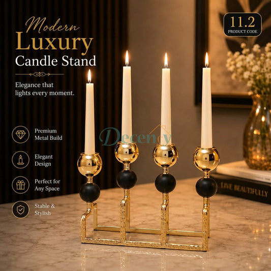 Luxury Black & Gold 4-Arm Candle Stand Centerpiece