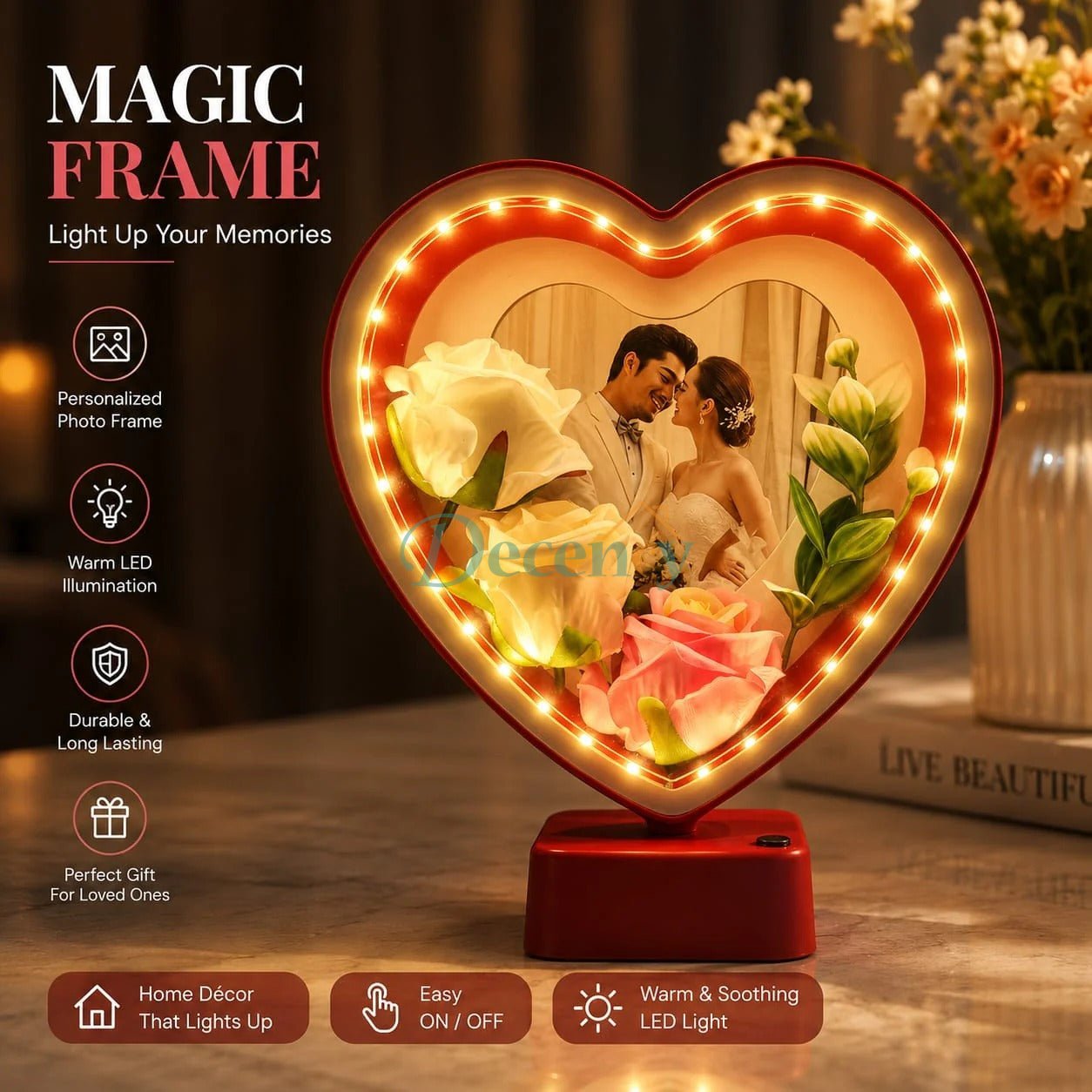 Premium Heart LED Photo Frame Magic Mirror