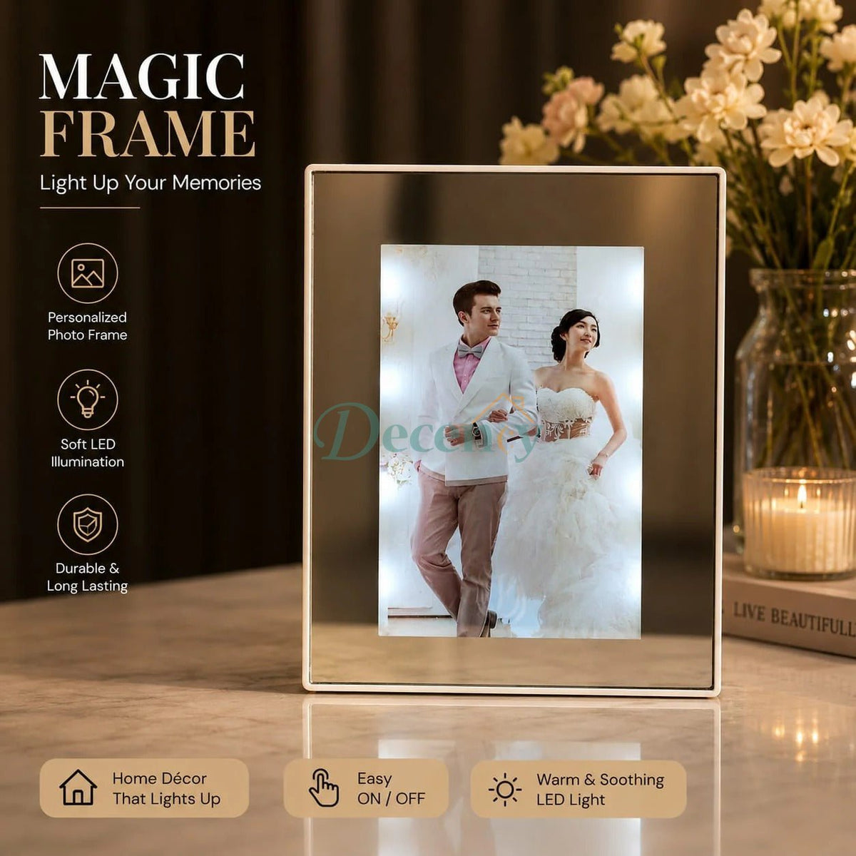 Premium LED Magic Mirror Photo Frame with Backlit Display