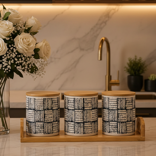 Plaid Ceramic Kitchen Storage Canister Set of 3