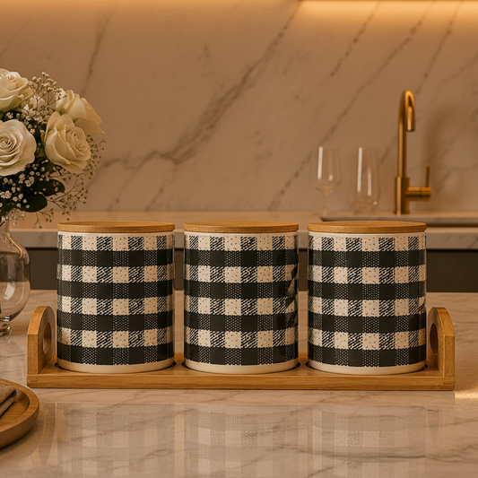 Buffalo Plaid Ceramic Kitchen Storage Canister Set of 3