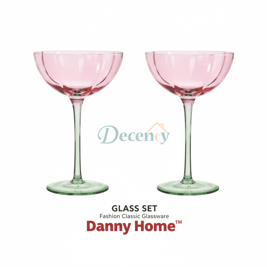 Danny Home Elegant 2 Piece Gin Saucer Glasses Set – Pink & Green