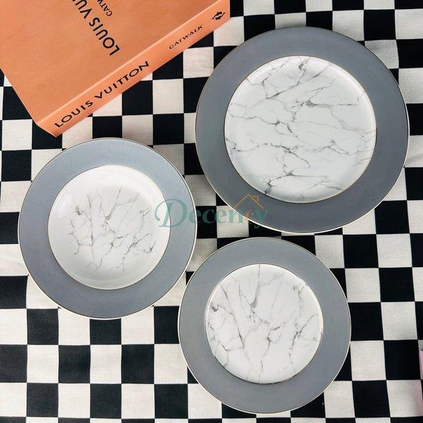 18-Piece Bone China Dinner Set – Grey and White Marble