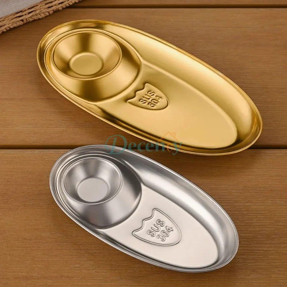 Stainless Steel Golden Oval Dinner & Dipping Plate