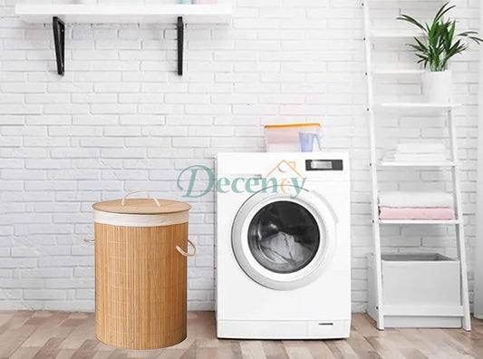 Round Foldable Natural Bamboo Laundry Basket With Lid, Washing Baskets for Laundry, Wicker Storage Baskets Hamper, Clothes Basket
