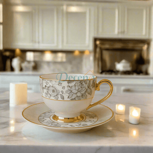 black floral porcelain tea set, Johnson Brothers 12-piece tea set, elegant porcelain cups and saucers, vintage tea set black and white, floral teacup set gift