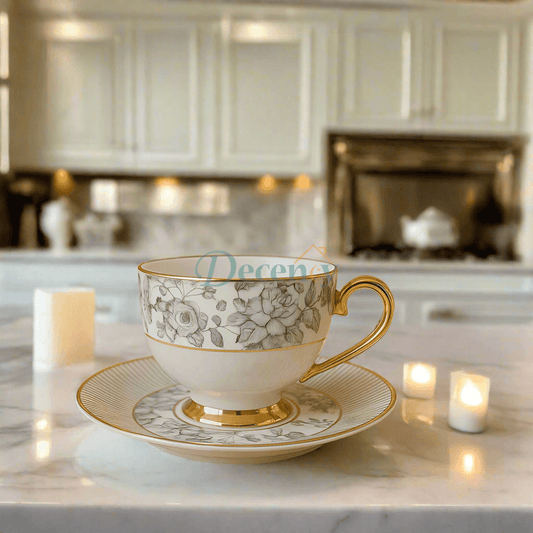black floral porcelain tea set, Johnson Brothers 12-piece tea set, elegant porcelain cups and saucers, vintage tea set black and white, floral teacup set gift