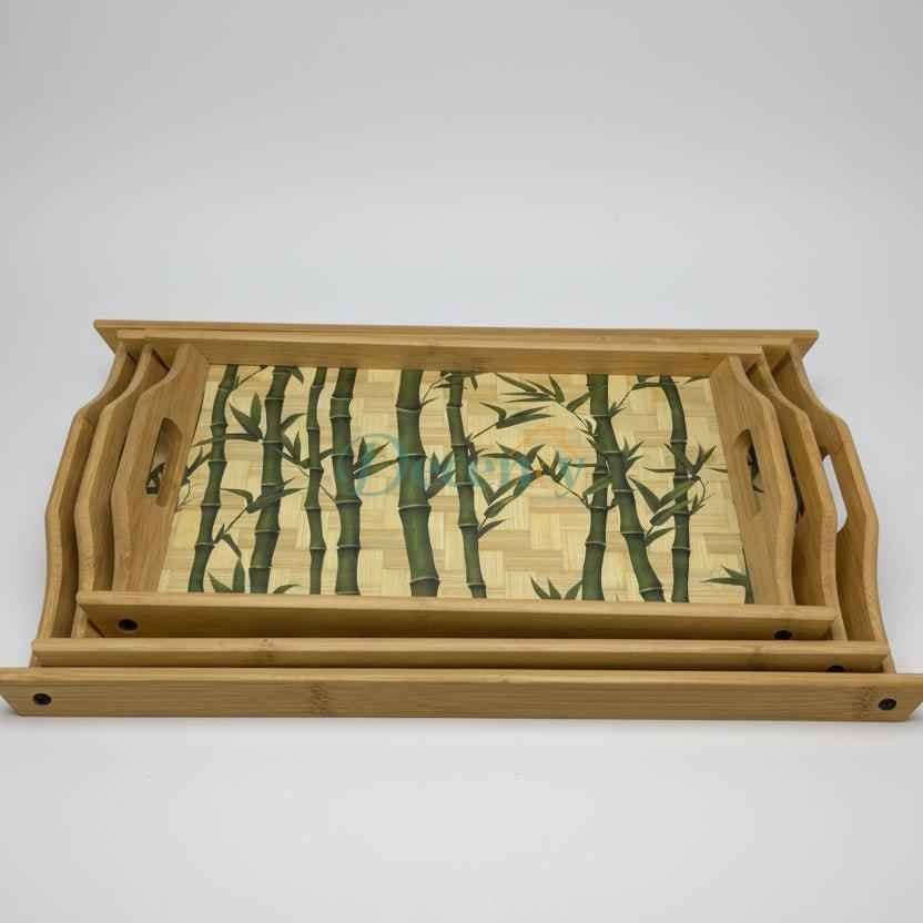 Decorative Bamboo Stalk Print Serving Tray Set – 3-Piece