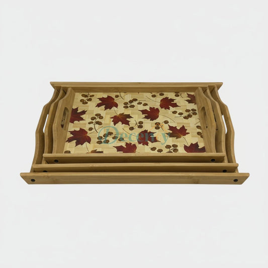 Autumn Leaf Bamboo Tray Set – 3-Piece