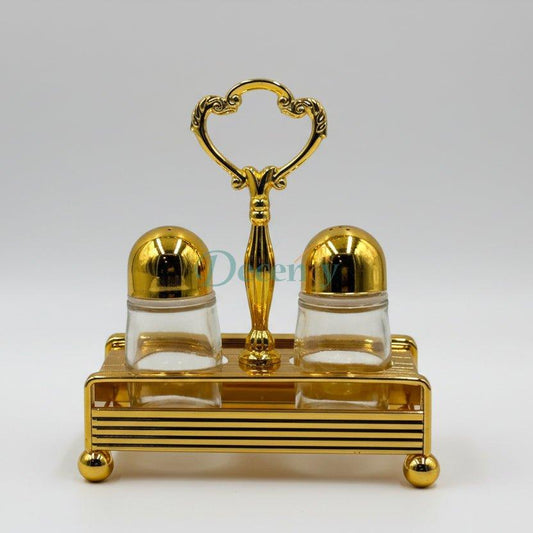 Luxury Elegant Golden Salt & Pepper Shaker Set with Stand