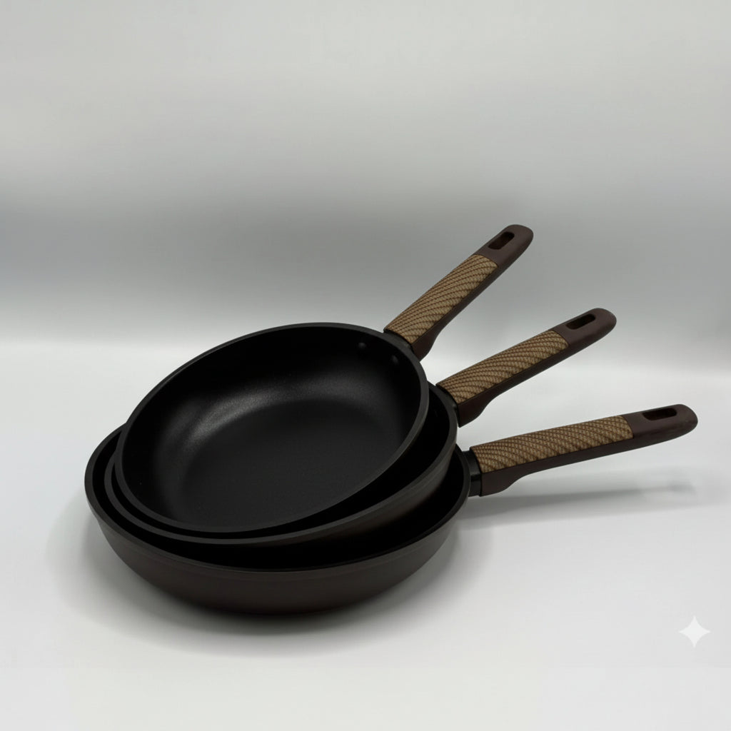 Baroly Professional Non-Stick Fry Pan Set – Premium Marble Coating with Ergonomic Heat-Resistant Handle - Black