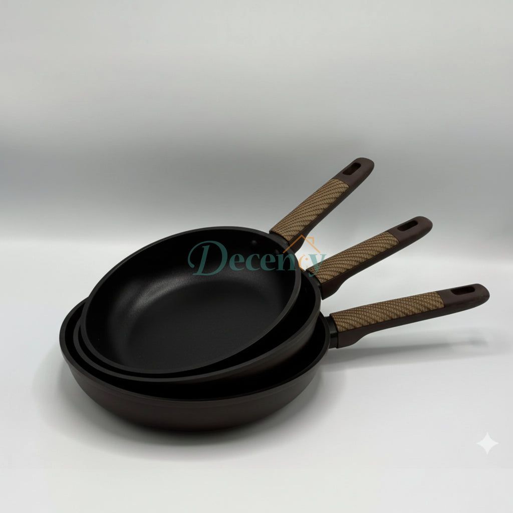 Baroly Professional Non-Stick Fry Pan Set – Premium Marble Coating with Ergonomic Heat-Resistant Handle - Black