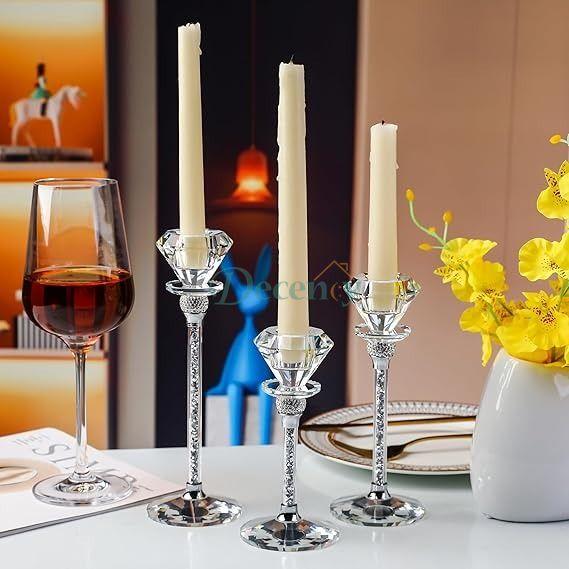 Elegant Long Crystal Candlestick with Diamond Head