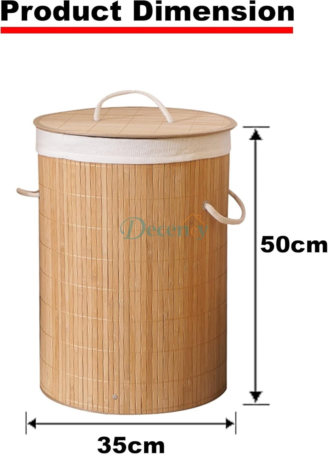 Round Foldable Natural Bamboo Laundry Basket With Lid, Washing Baskets for Laundry, Wicker Storage Baskets Hamper, Clothes Basket