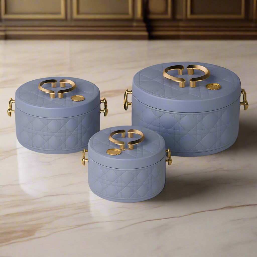 RoyalServe 3-Piece Quilted Hotpot Set – Luxury Insulated Serveware ( Blue )