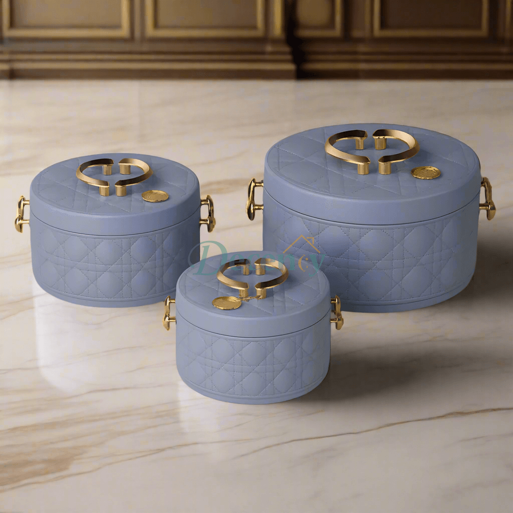 RoyalServe 3-Piece Quilted Hotpot Set – Luxury Insulated Serveware ( Blue )