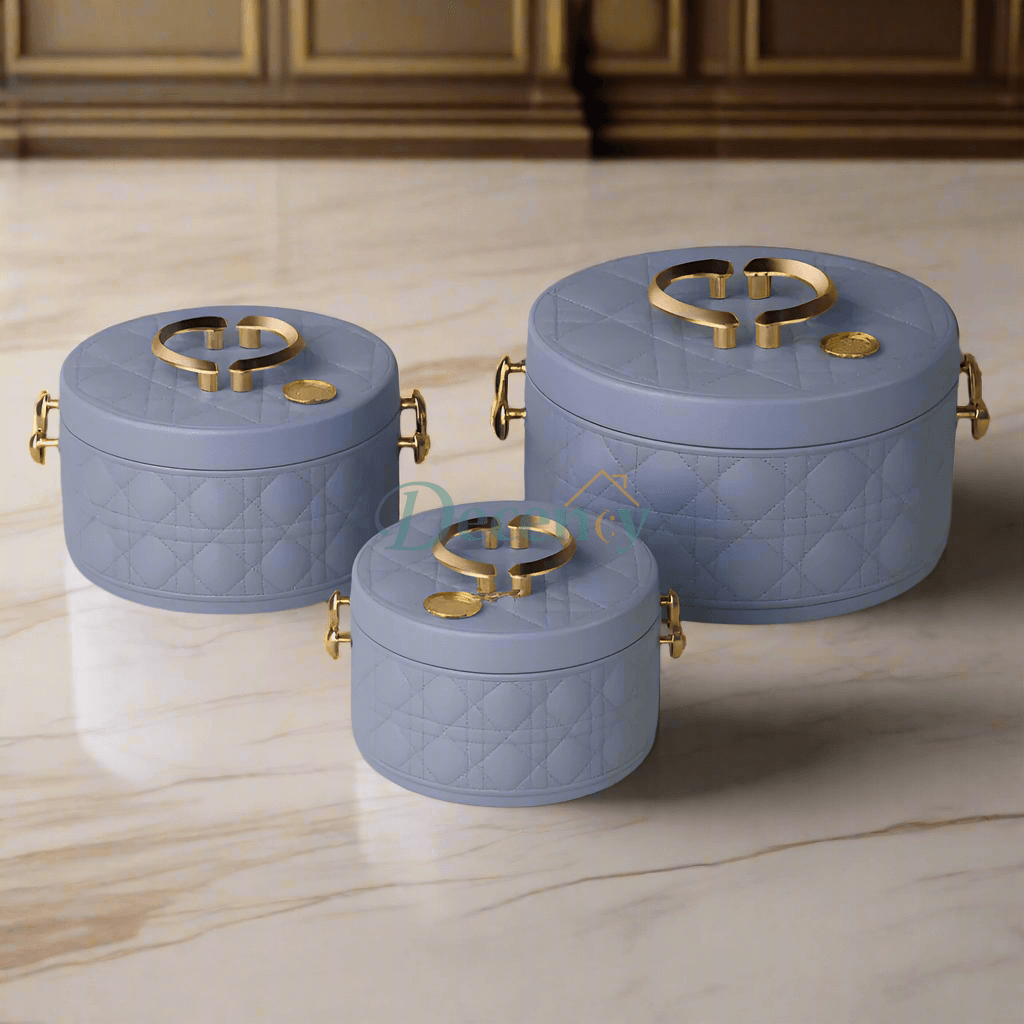 RoyalServe 3-Piece Quilted Hotpot Set – Luxury Insulated Serveware ( Blue )