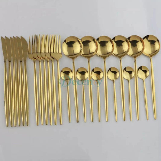 24 Pcs Premium Steel Cutlery Set-Plain Golden
