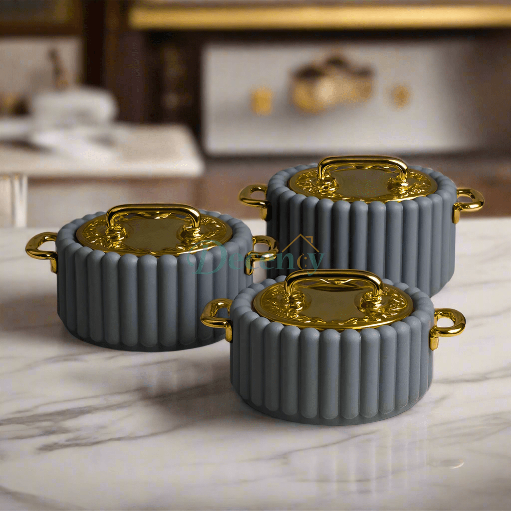 Elegantia Quilted Hotpot Set – 3-Piece Premium Insulated (Grey)