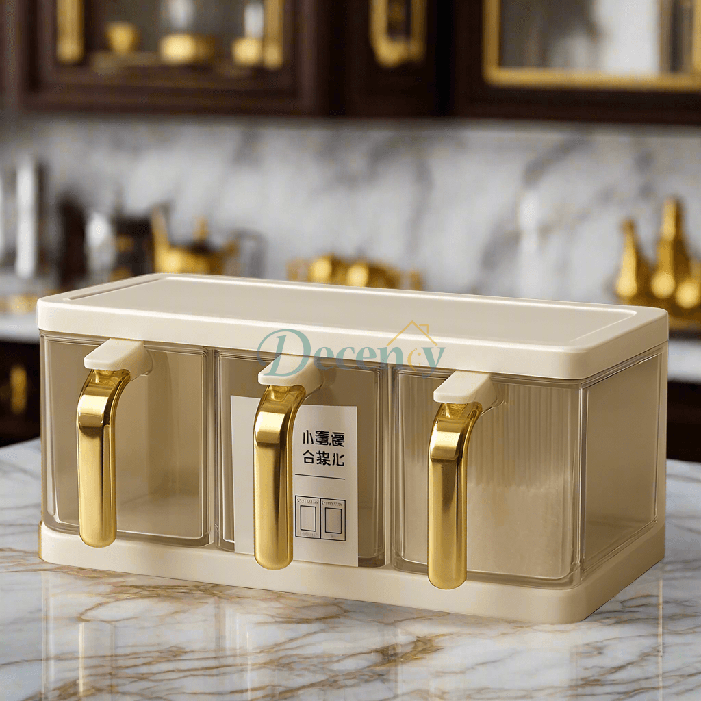 LuxeGolden Handle 3-Piece Spice Jar Set – Elegant Kitchen Seasoning Storage